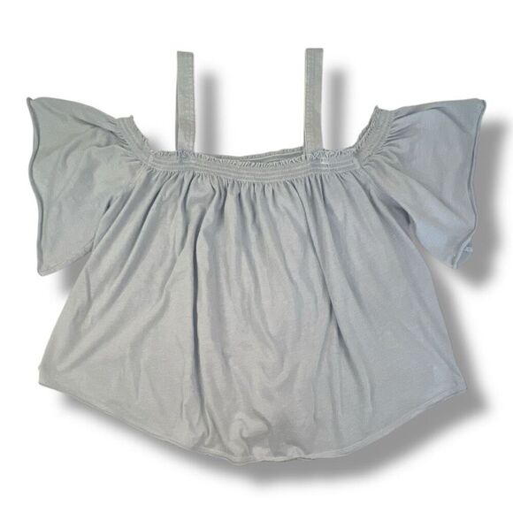 We The Free Ruffle Off The Shoulder Flowy T-shirt Blue Top Size Small - Picture 1 of 6
